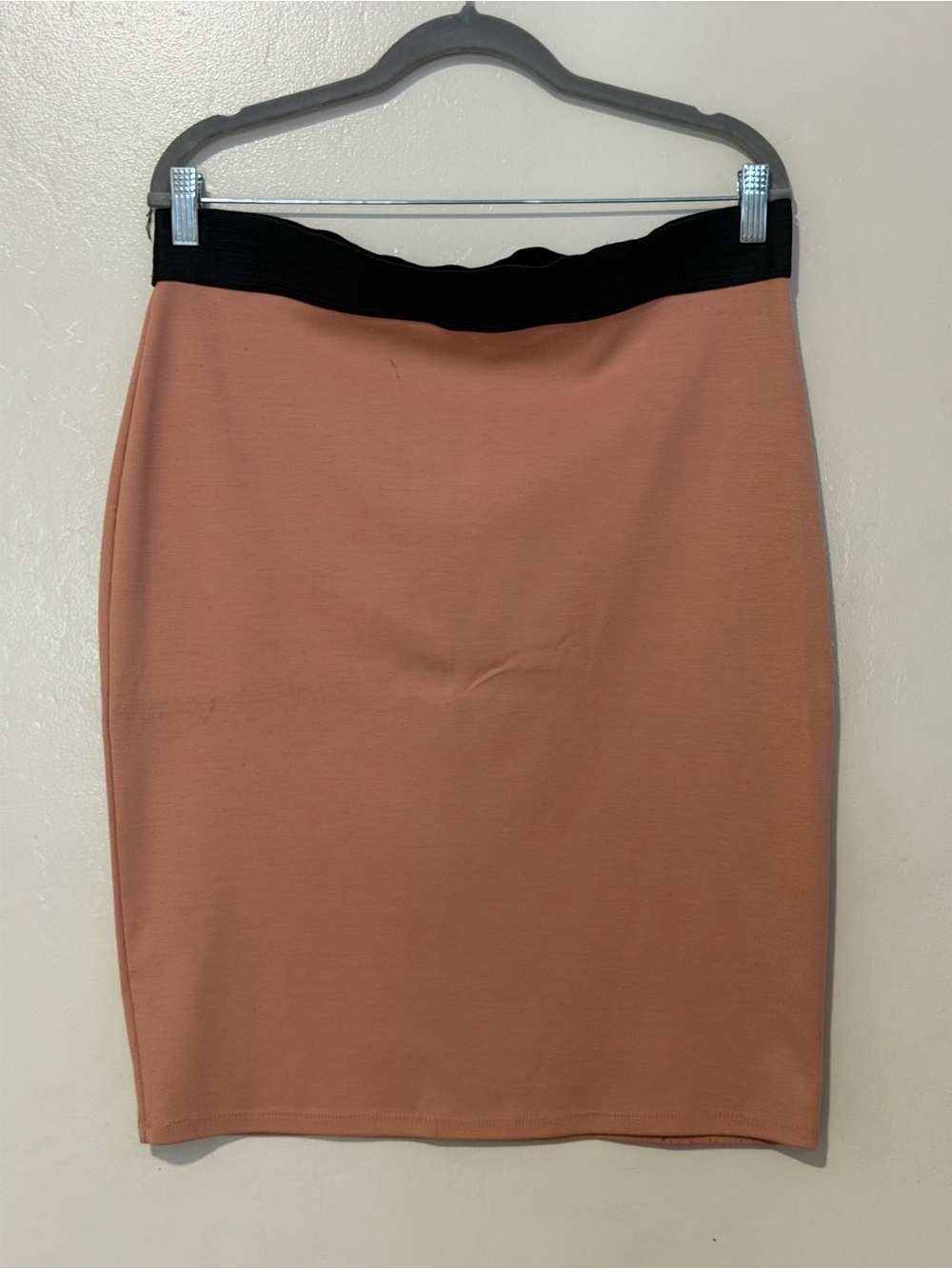 Peach Pencil Skirt with Black Waistband - Sleek Women's Office Skirt